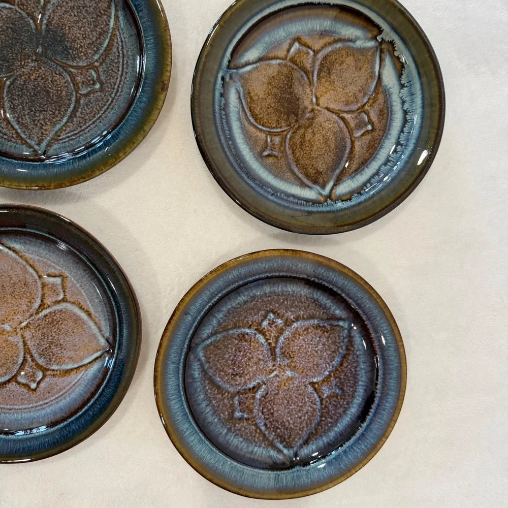 Ben Campbell Studio Pottery Signed Salad Plates Set of 6 Blue Glaze 8.25